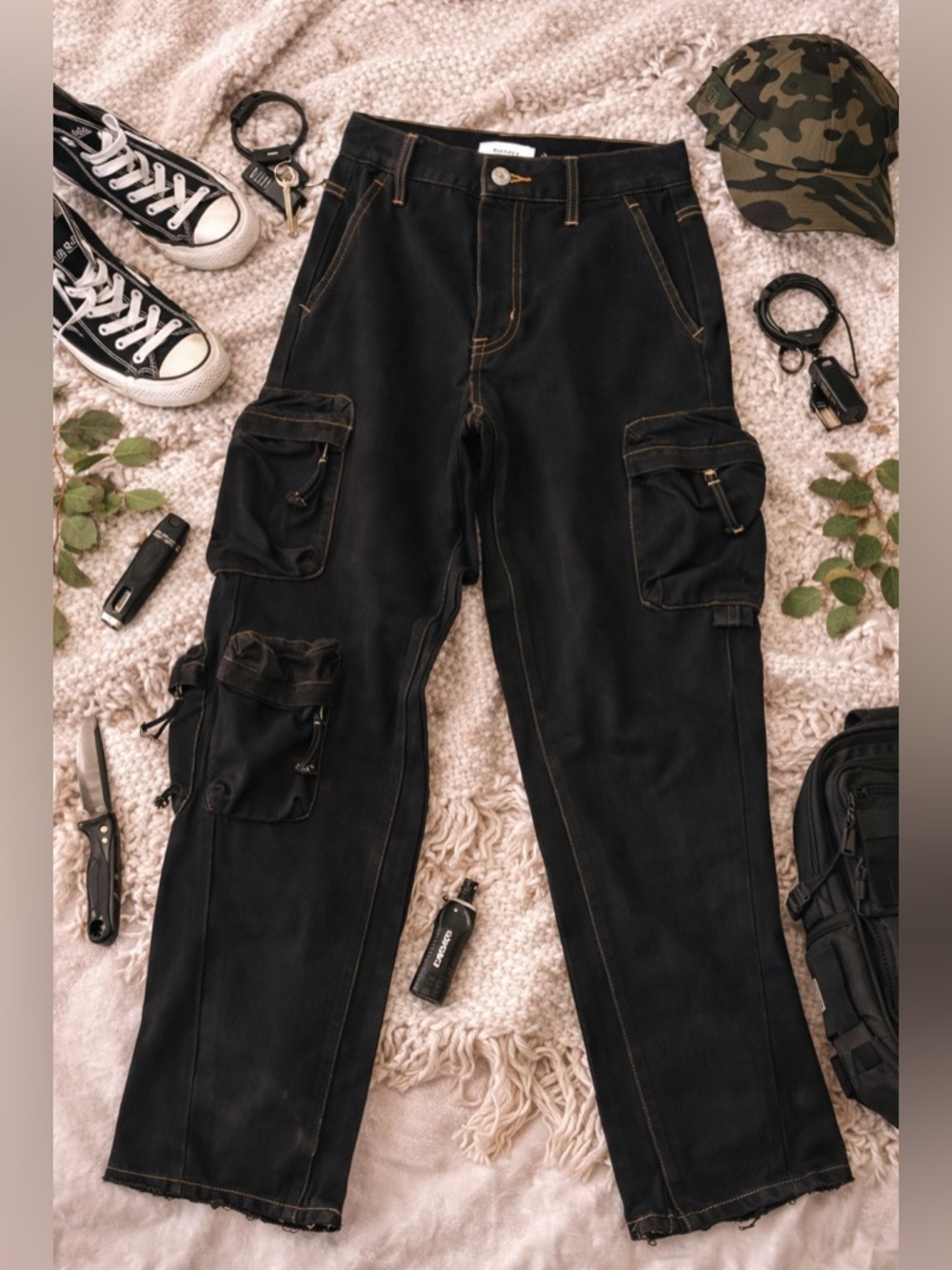 Pistola Cargo Jeans Size 26 Sample Piece NWOT Utility Pants Contrast Stitch